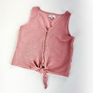 Madewell texture and thread vneck button front ribbed tank with tie waist